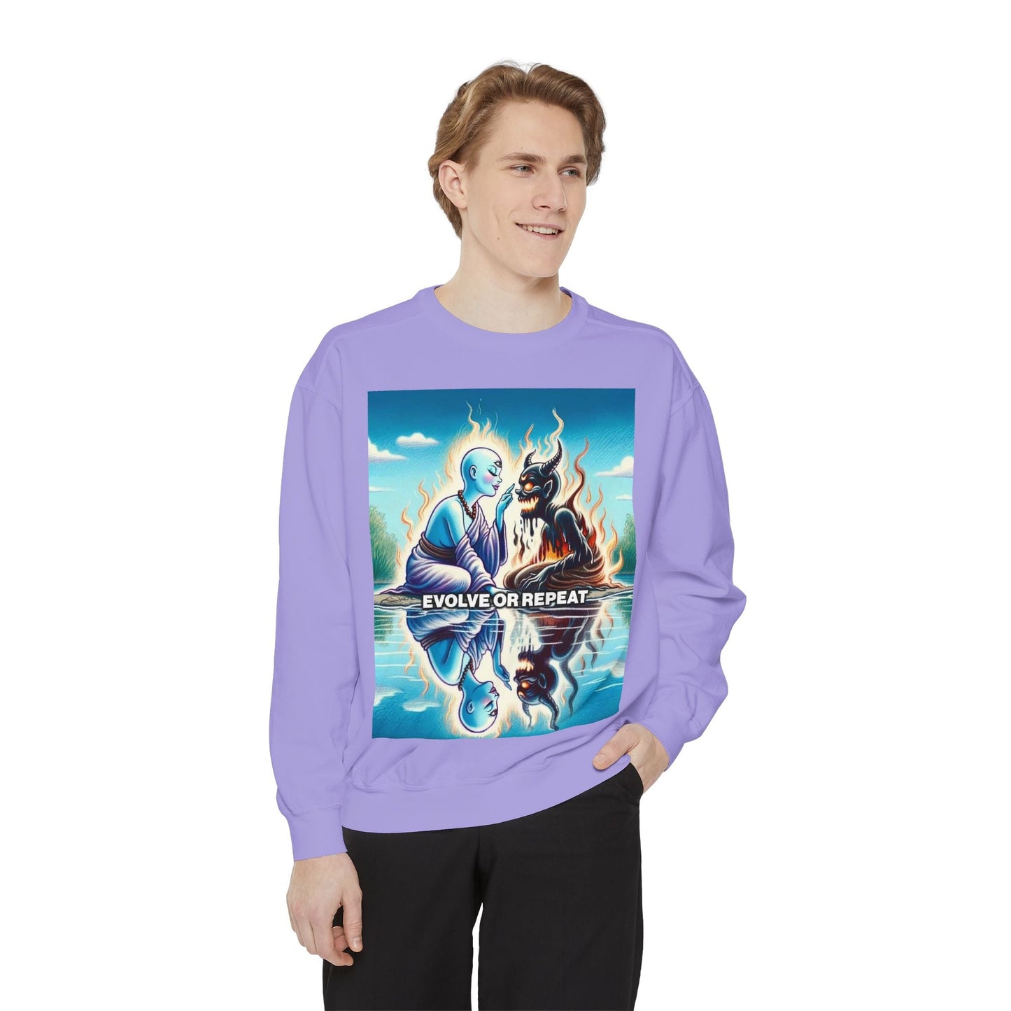 Evolve or Repeat Sweatshirt - Unisex Garment-Dyed Apparel for Growth and Transformation