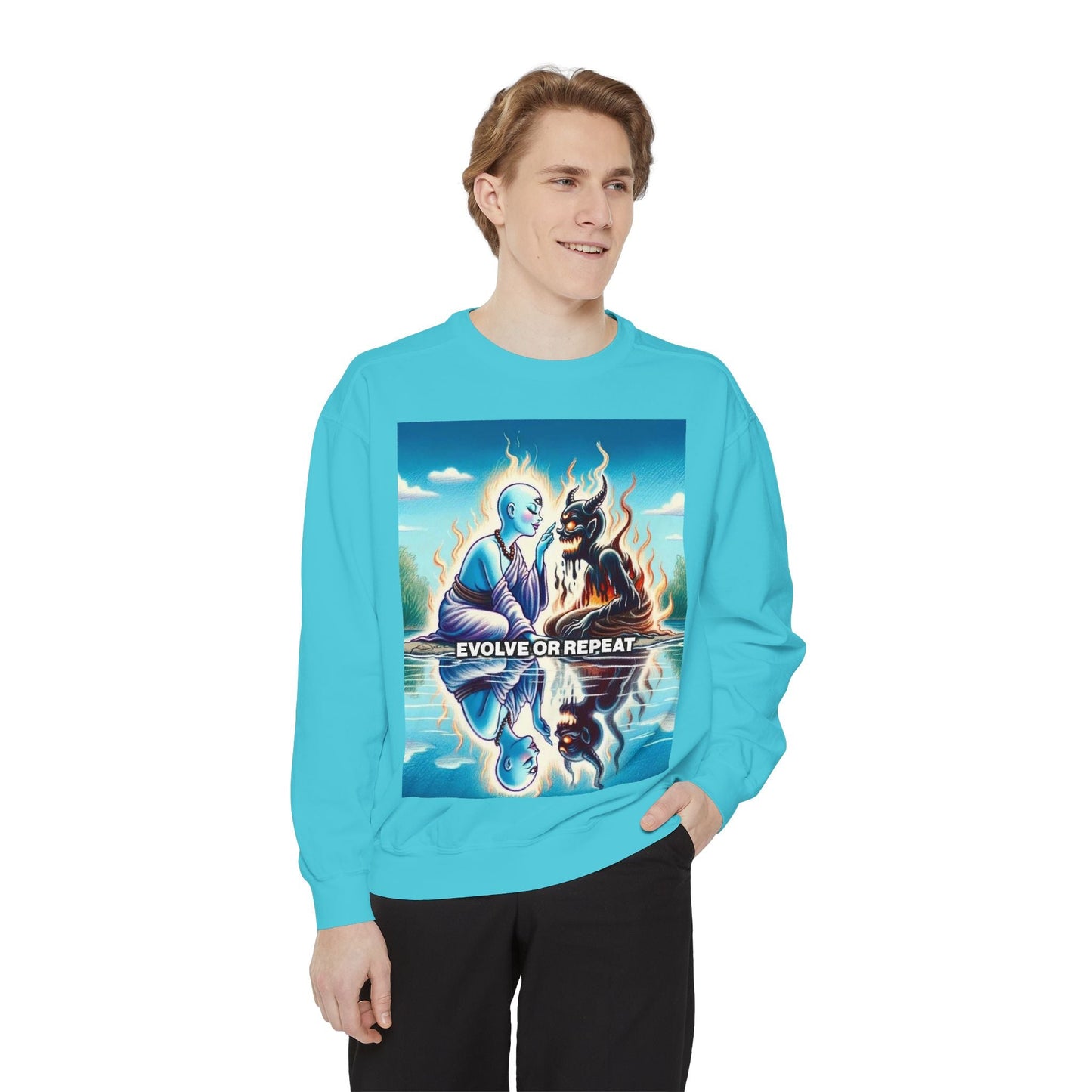 Evolve or Repeat Sweatshirt - Unisex Garment-Dyed Apparel for Growth and Transformation
