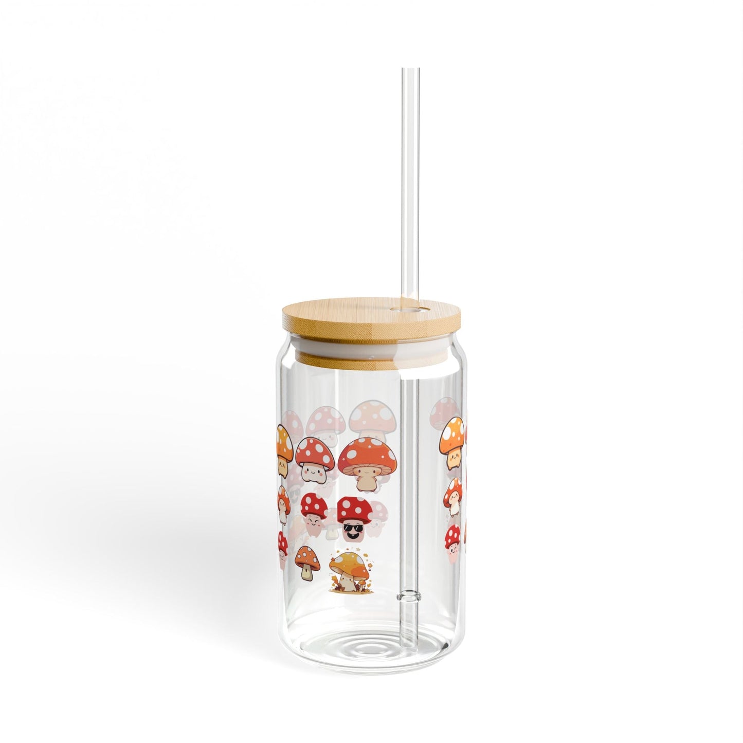 Mushroom Design Sipper Glass, 16oz, Eco-Friendly Drinkware, Cute Beverage Container, Perfect for Garden Lovers, Gifts for Nature Enthusiasts