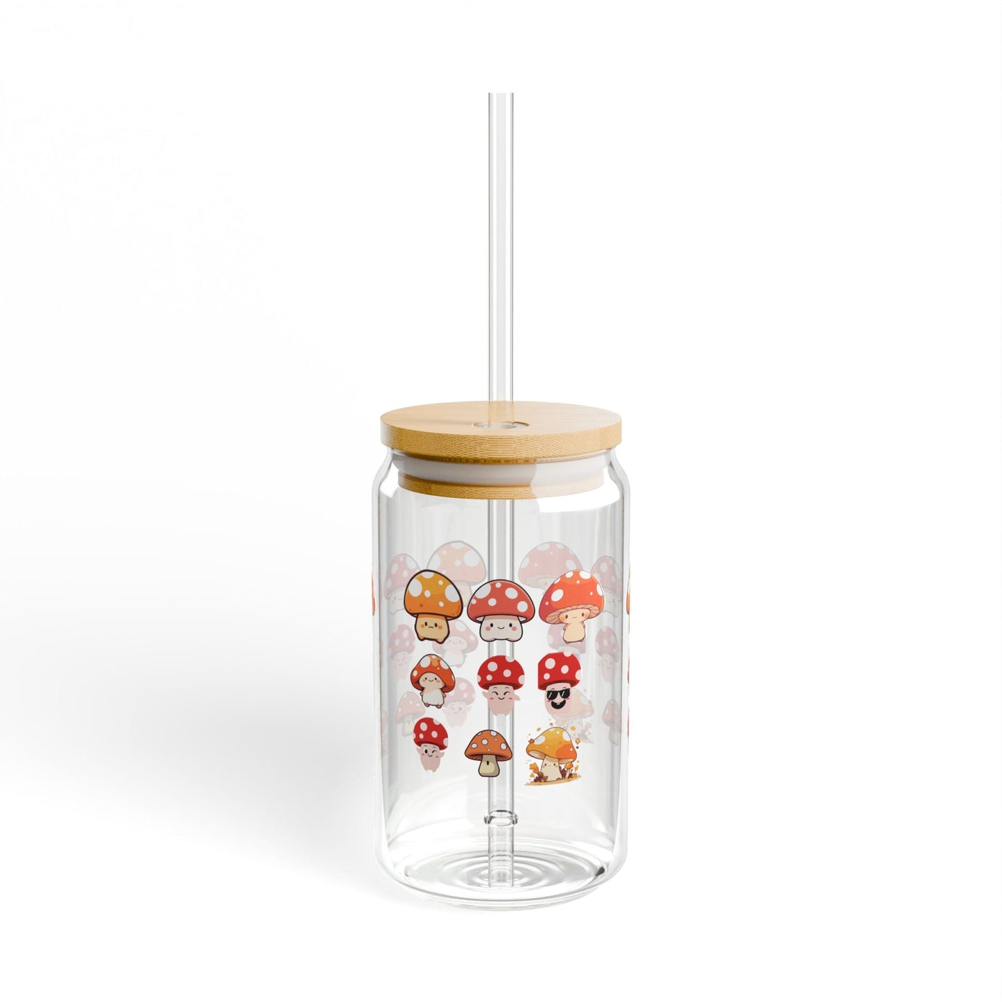 Mushroom Design Sipper Glass, 16oz, Eco-Friendly Drinkware, Cute Beverage Container, Perfect for Garden Lovers, Gifts for Nature Enthusiasts