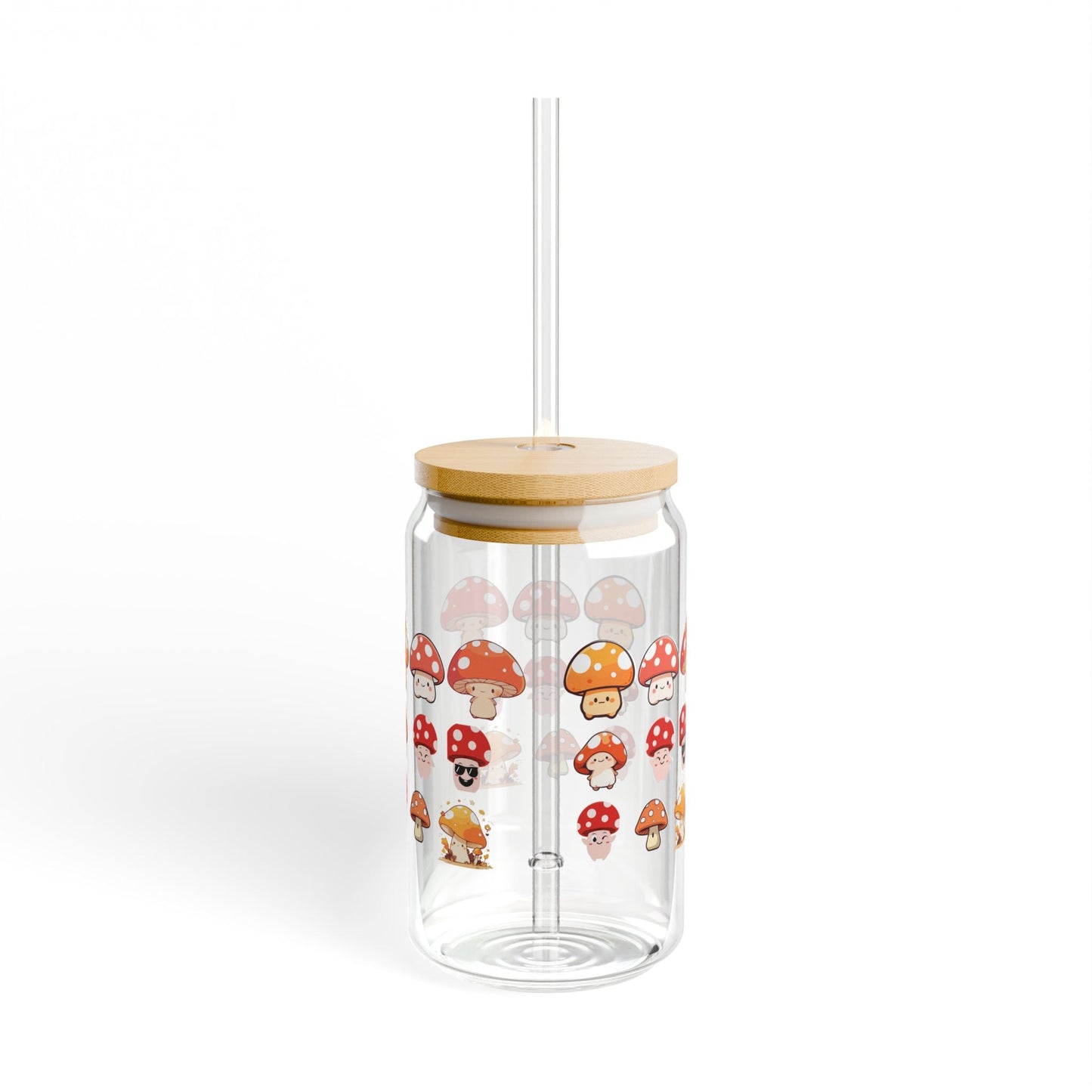 Mushroom Design Sipper Glass, 16oz, Eco-Friendly Drinkware, Cute Beverage Container, Perfect for Garden Lovers, Gifts for Nature Enthusiasts