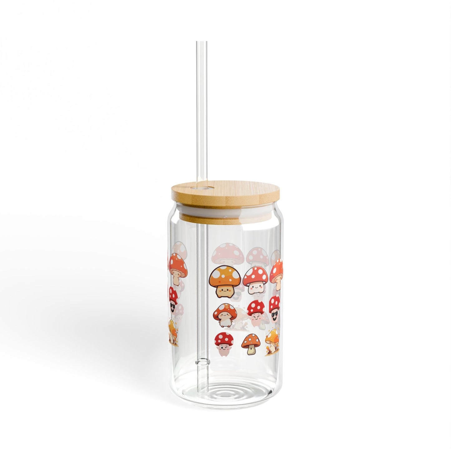 Mushroom Design Sipper Glass, 16oz, Eco-Friendly Drinkware, Cute Beverage Container, Perfect for Garden Lovers, Gifts for Nature Enthusiasts