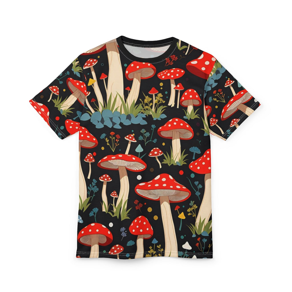 Mushroom Garden AOP Tee - Nature Lover's Unisex Tee, Stylish Gift for Nature Enthusiasts, Fall Fashion, Outdoor Adventures, Bohemian Style