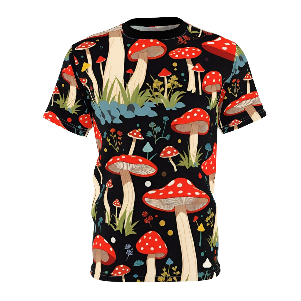 Mushroom Garden AOP Tee - Nature Lover's Unisex Tee, Stylish Gift for Nature Enthusiasts, Fall Fashion, Outdoor Adventures, Bohemian Style
