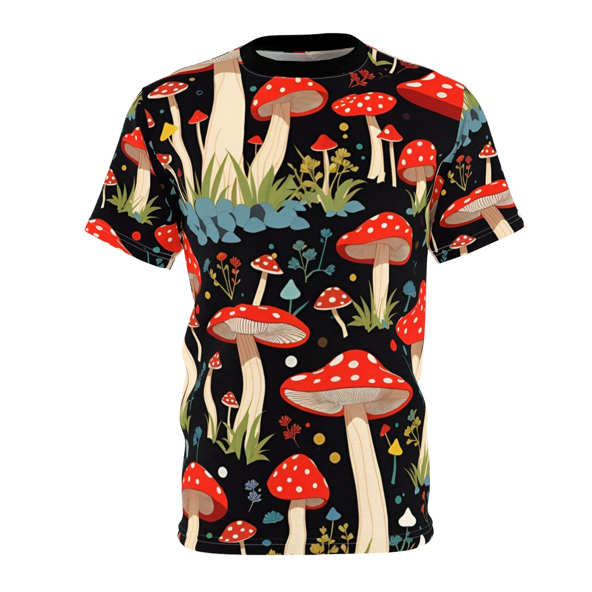 Mushroom Garden AOP Tee - Nature Lover's Unisex Tee, Stylish Gift for Nature Enthusiasts, Fall Fashion, Outdoor Adventures, Bohemian Style