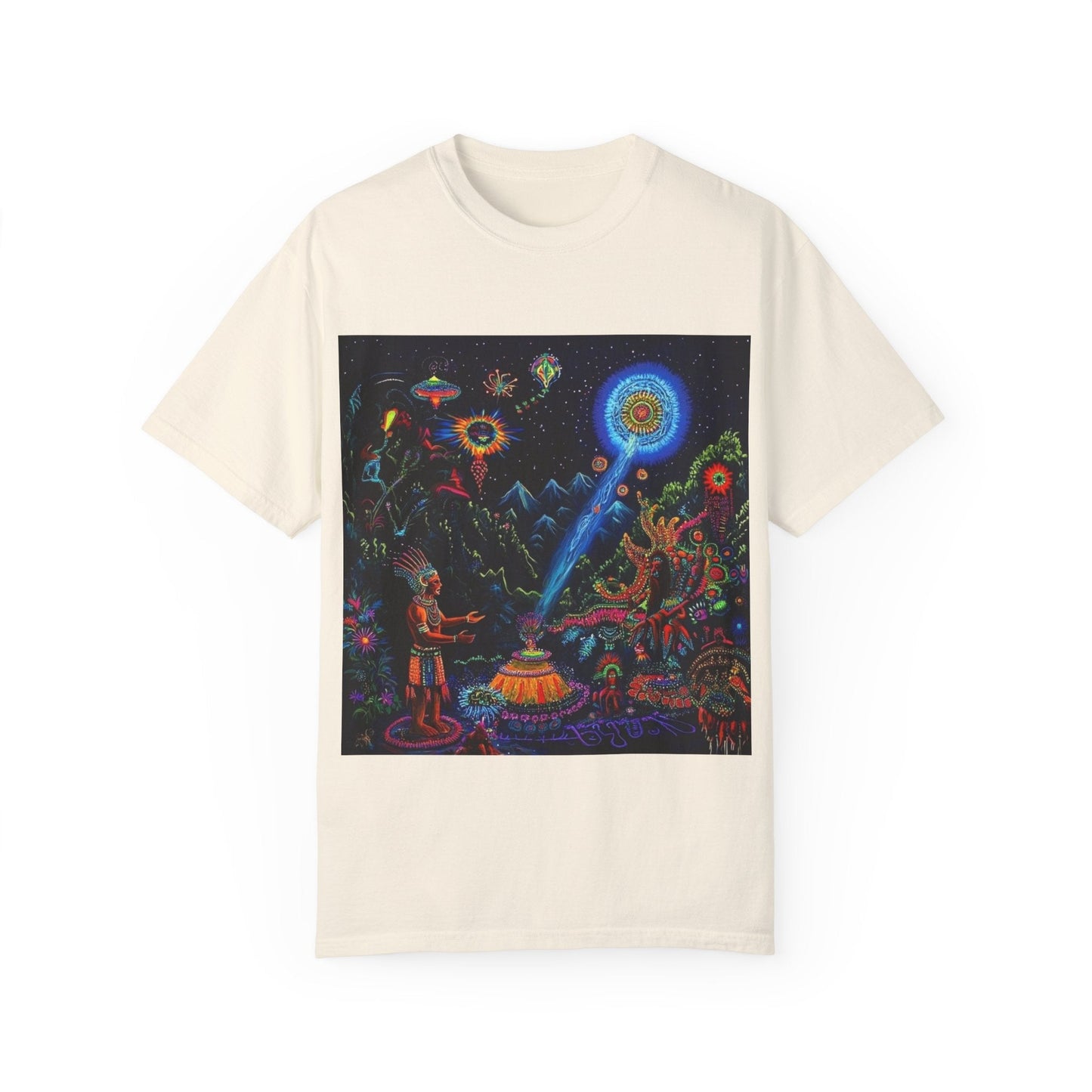 Mystical Universe Unisex Garment-Dyed T-Shirt | Cosmic Art Tee for Festival Lovers