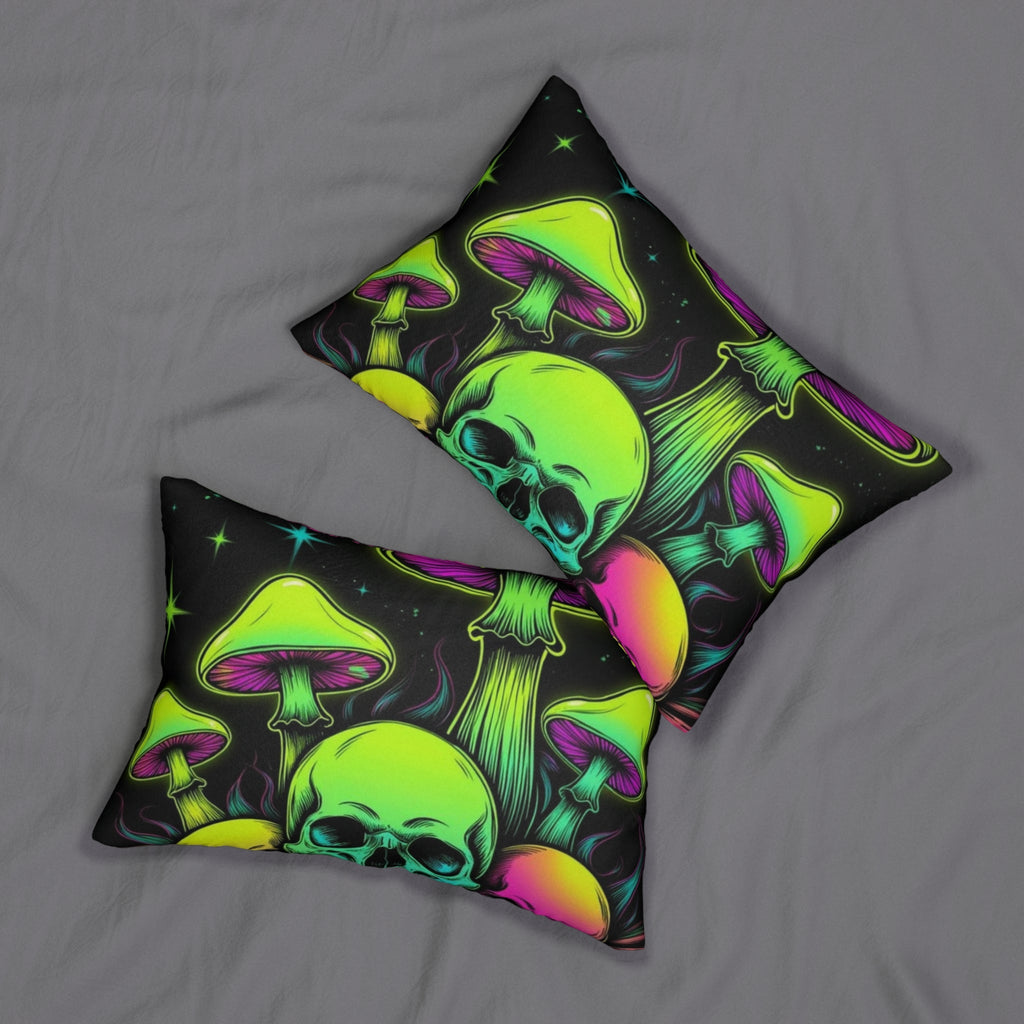 Psychedelic Mushroom Lumbar Pillow, Skull and Mushroom Decor, Boho Cushion, Unique Home Accent, Gift for Plant Lovers, Halloween Decor
