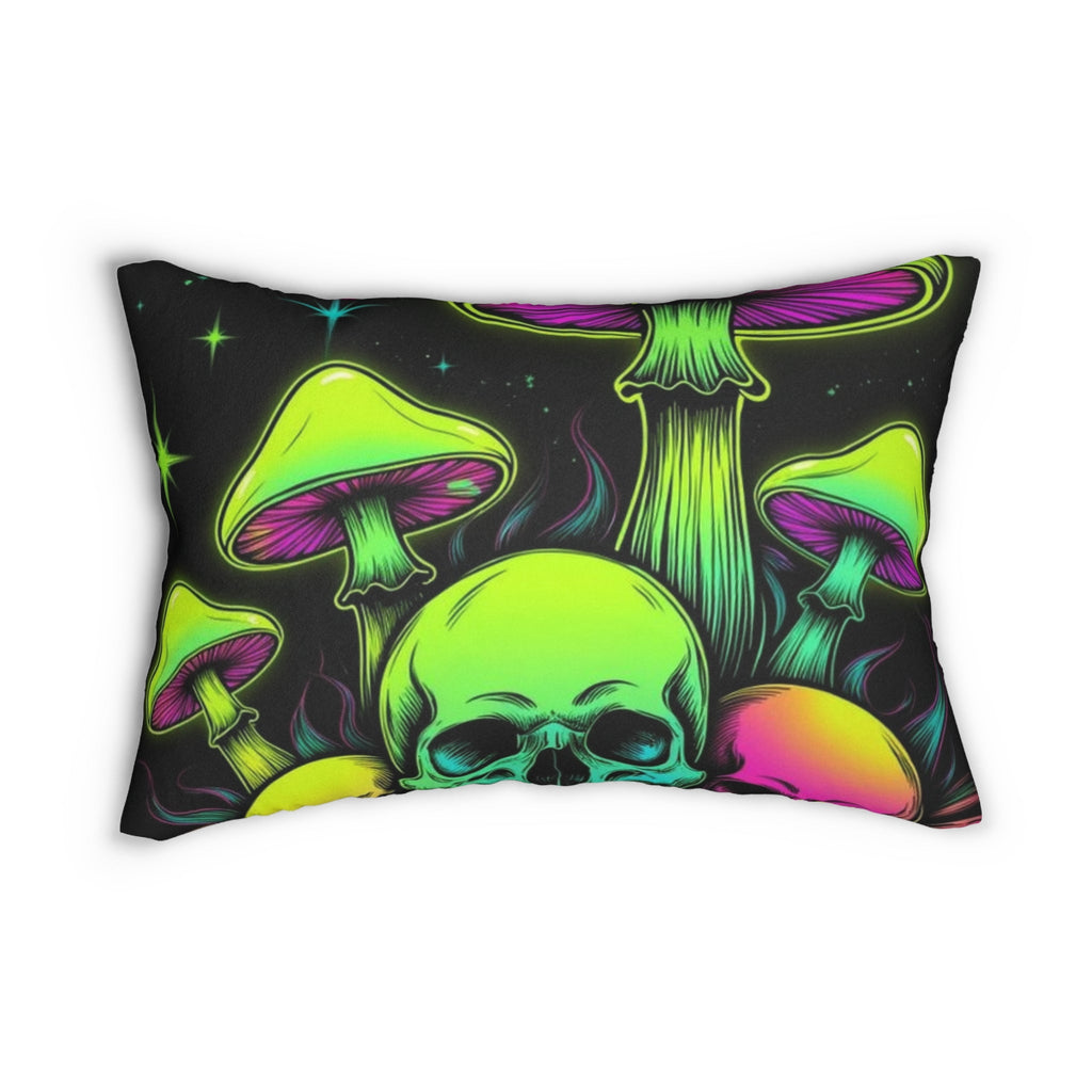 Psychedelic Mushroom Lumbar Pillow, Skull and Mushroom Decor, Boho Cushion, Unique Home Accent, Gift for Plant Lovers, Halloween Decor