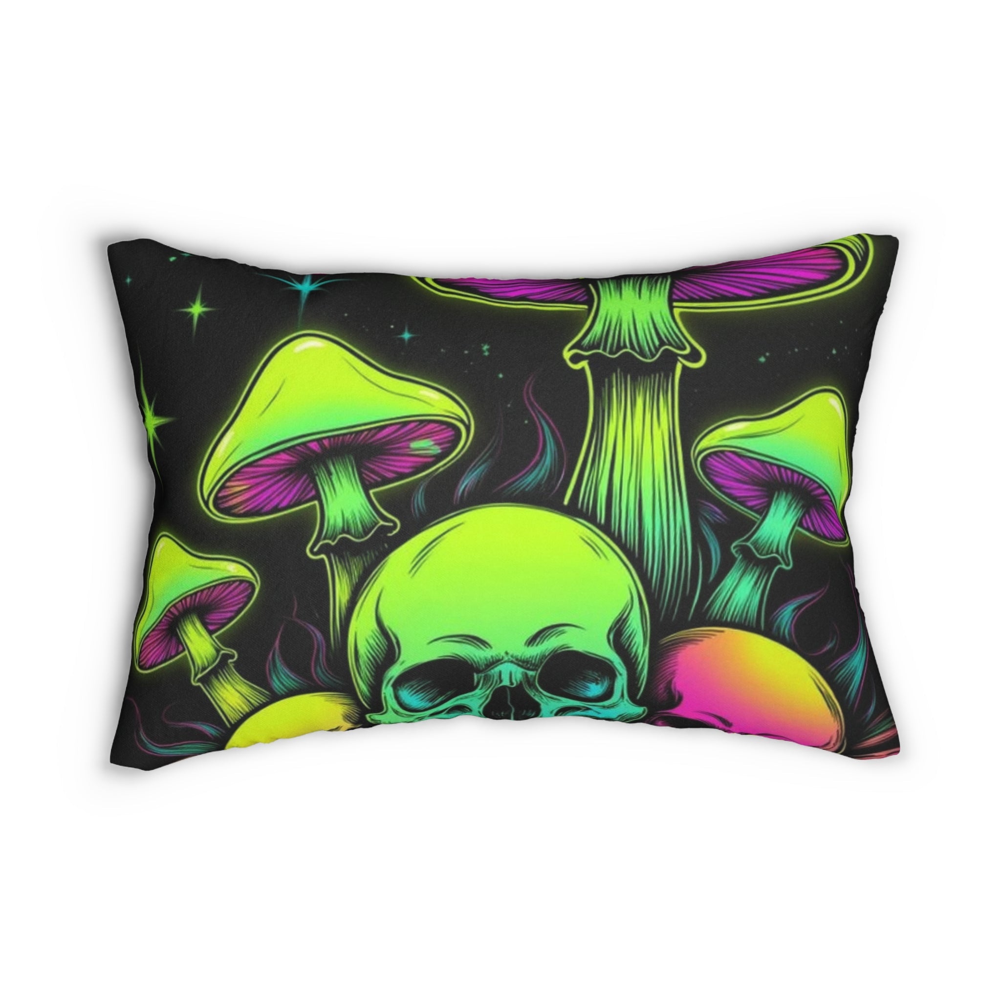 Psychedelic Mushroom Lumbar Pillow, Skull and Mushroom Decor, Boho Cushion, Unique Home Accent, Gift for Plant Lovers, Halloween Decor
