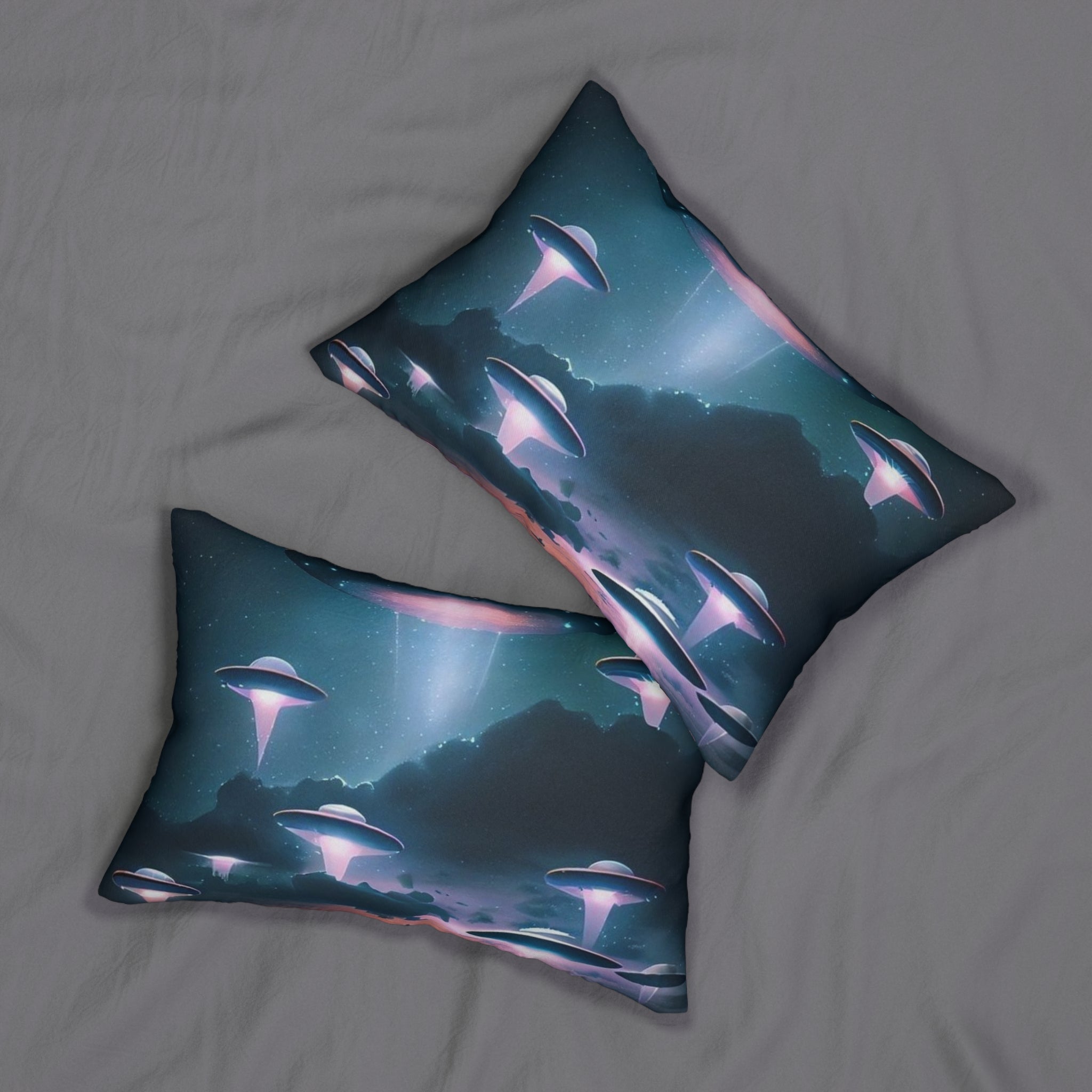 UFO Themed Lumbar Pillow - Cosmic Decor, Sci-Fi Home Accent, Space Lover Gift, Unique Couch Cushion, Futuristic Decor