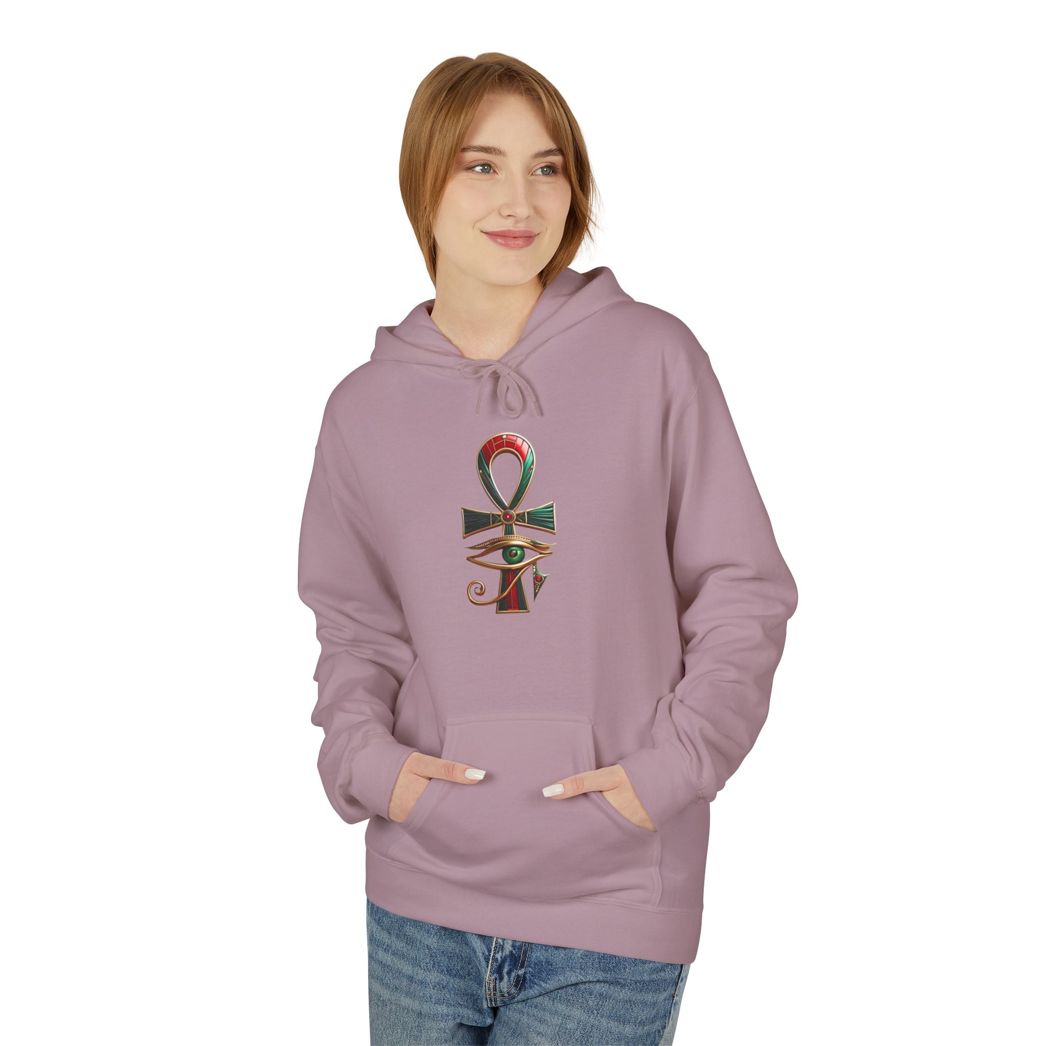 Unisex Egyptian Ankh Fleece Hoodie - Softstyle Midweight Apparel for Spiritual Connection