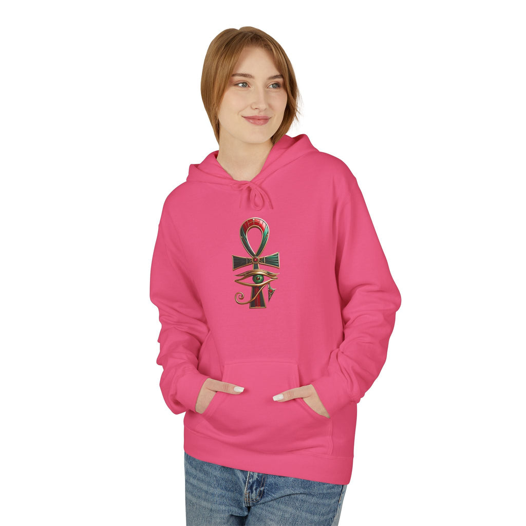 Unisex Egyptian Ankh Fleece Hoodie - Softstyle Midweight Apparel for Spiritual Connection