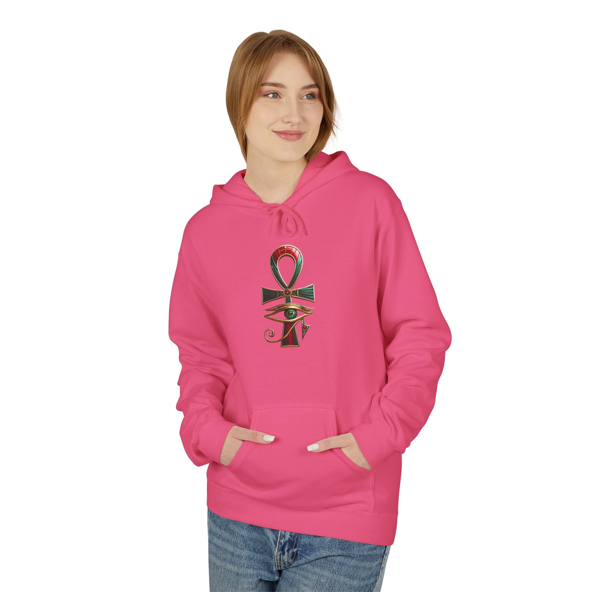 Unisex Egyptian Ankh Fleece Hoodie - Softstyle Midweight Apparel for Spiritual Connection