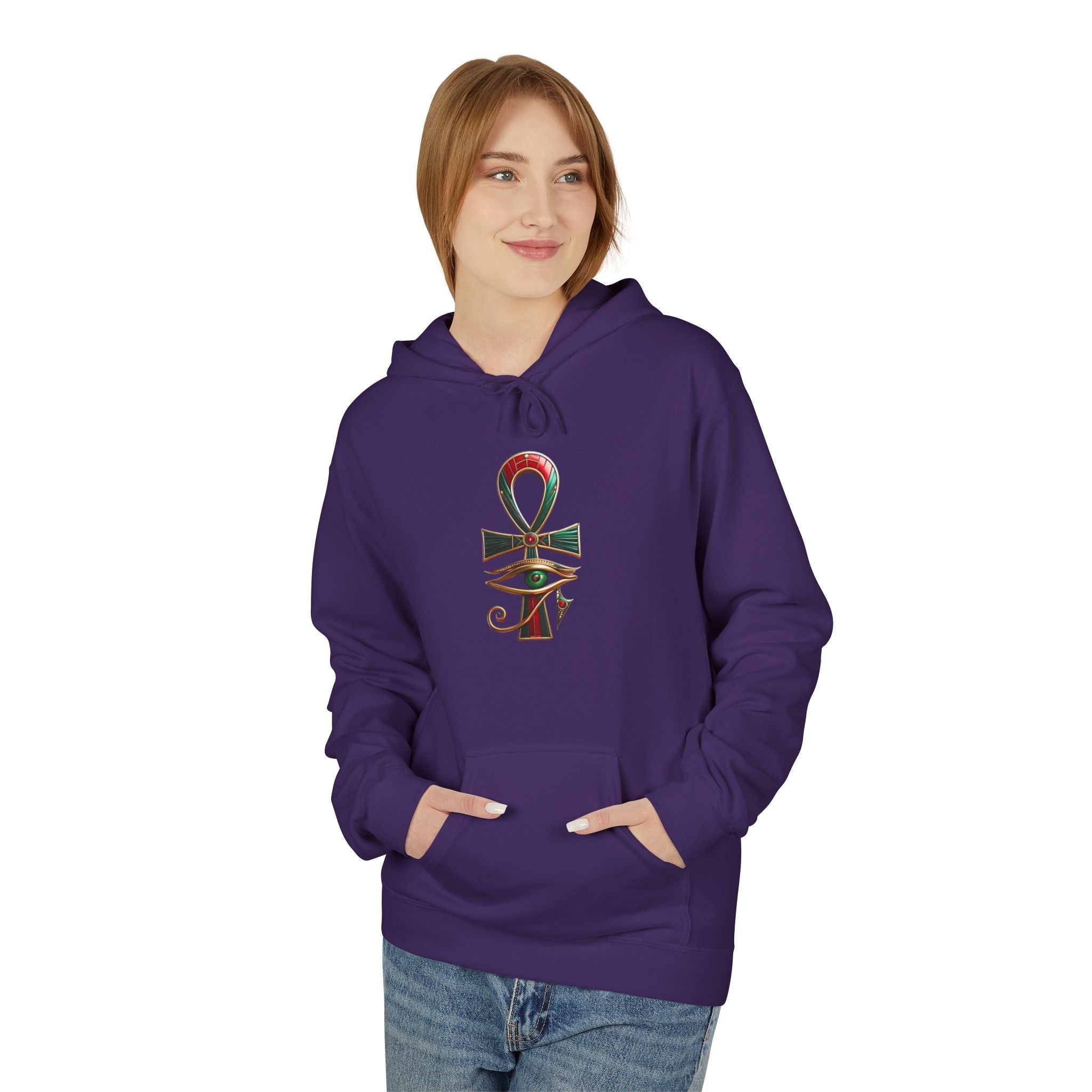 Unisex Egyptian Ankh Fleece Hoodie - Softstyle Midweight Apparel for Spiritual Connection