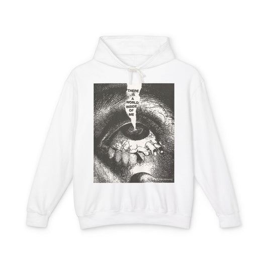 Unisex Lightweight Hooded Sweatshirt - "There is a World Inside of Me" Artistic Design