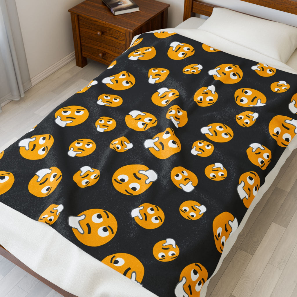 Whimsical Emoji Velveteen Plush Blanket for Cozy Nights, Fun Gift for Teens, Home Decor, Snuggle Up, Perfect for Sleepovers