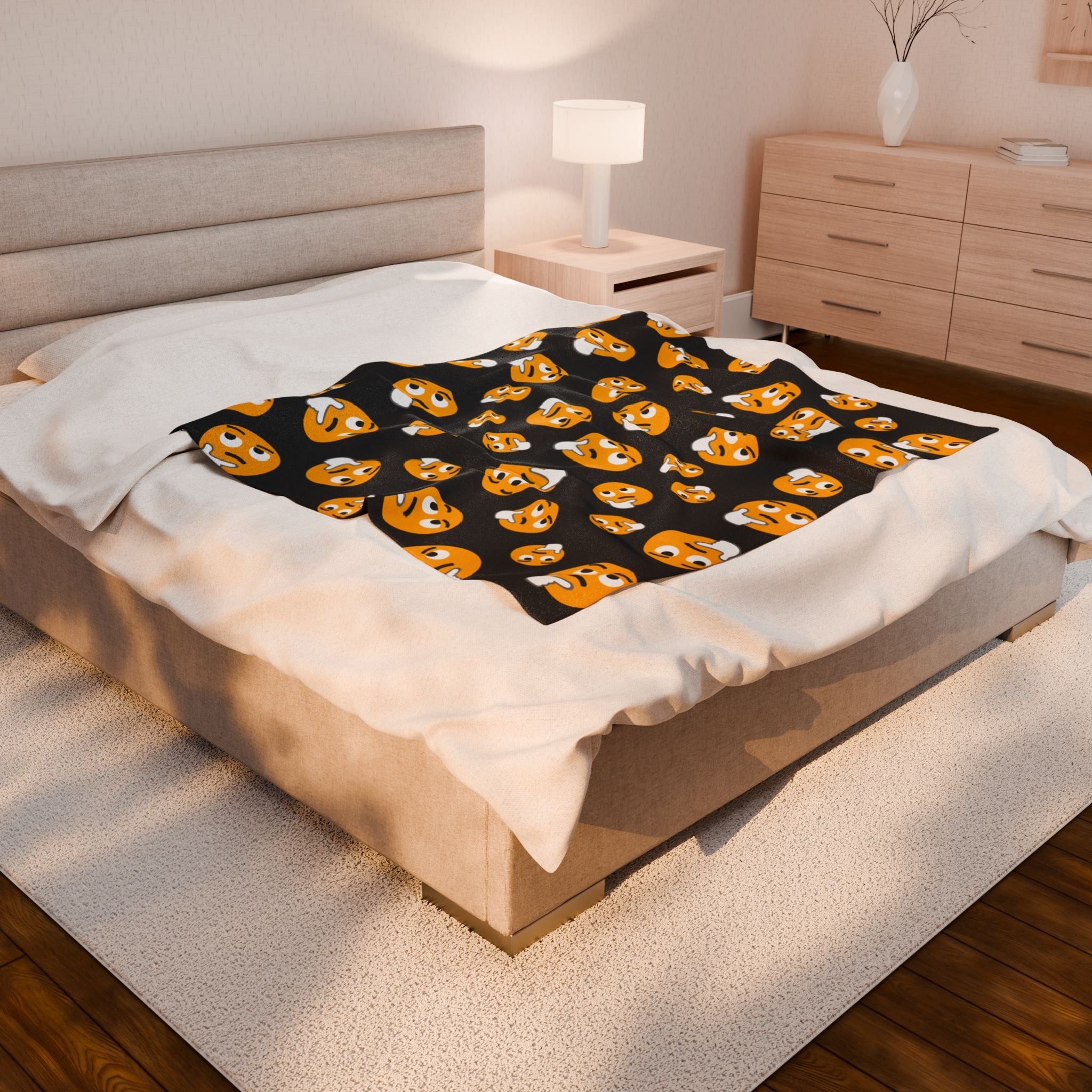 Whimsical Emoji Velveteen Plush Blanket for Cozy Nights, Fun Gift for Teens, Home Decor, Snuggle Up, Perfect for Sleepovers