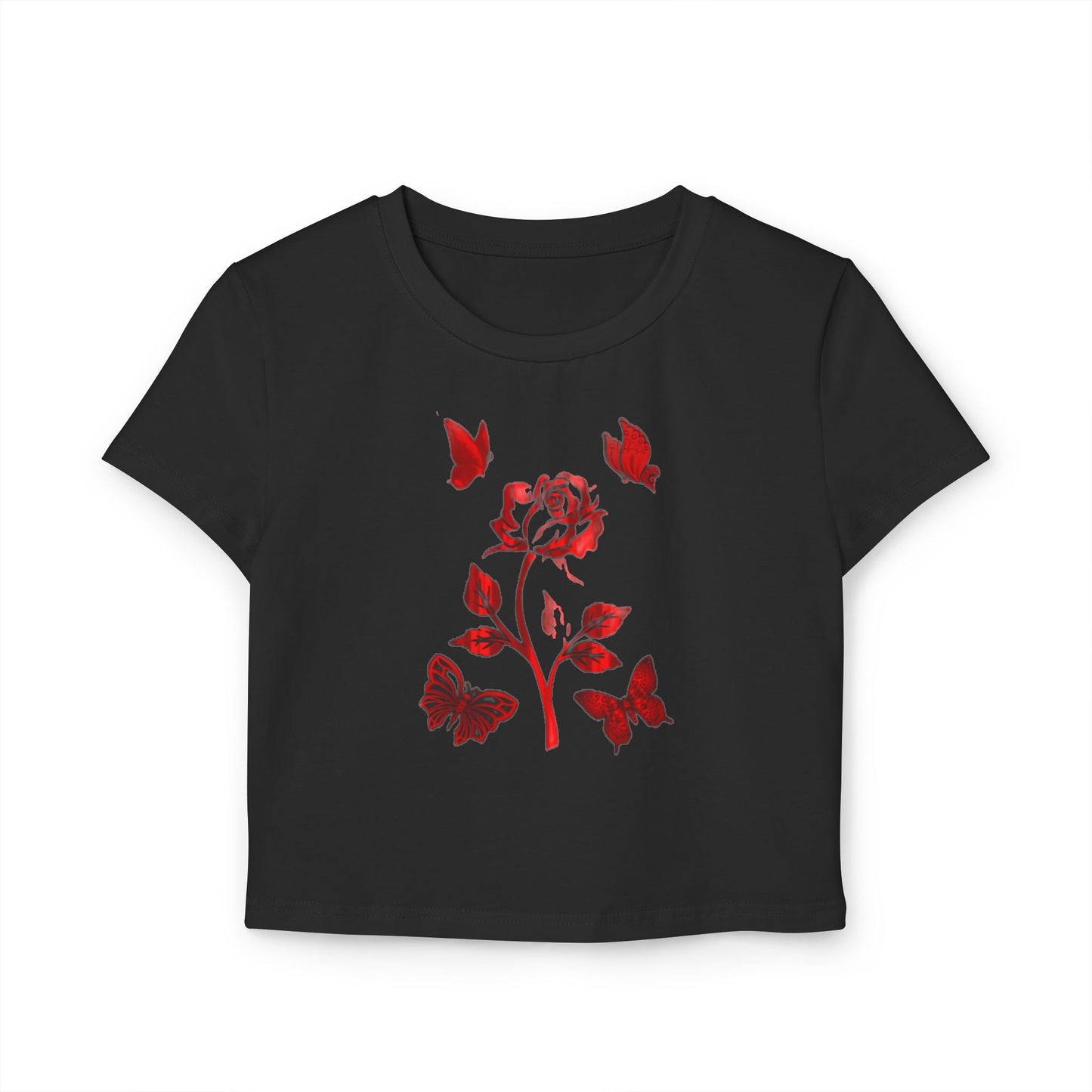 Women's Baby Tee with Floral Butterfly Design - Cute & Trendy Summer Top