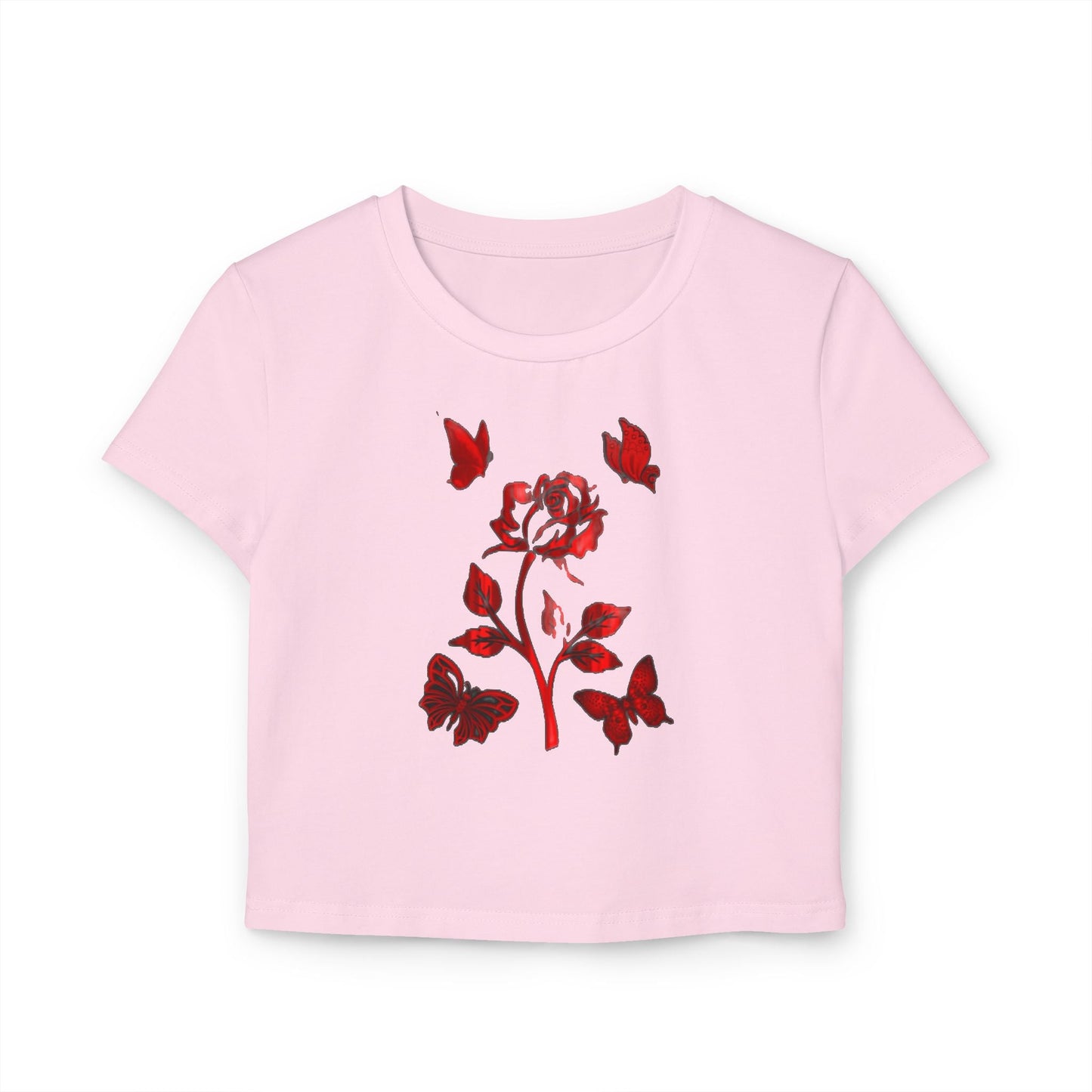 Women's Baby Tee with Floral Butterfly Design - Cute & Trendy Summer Top