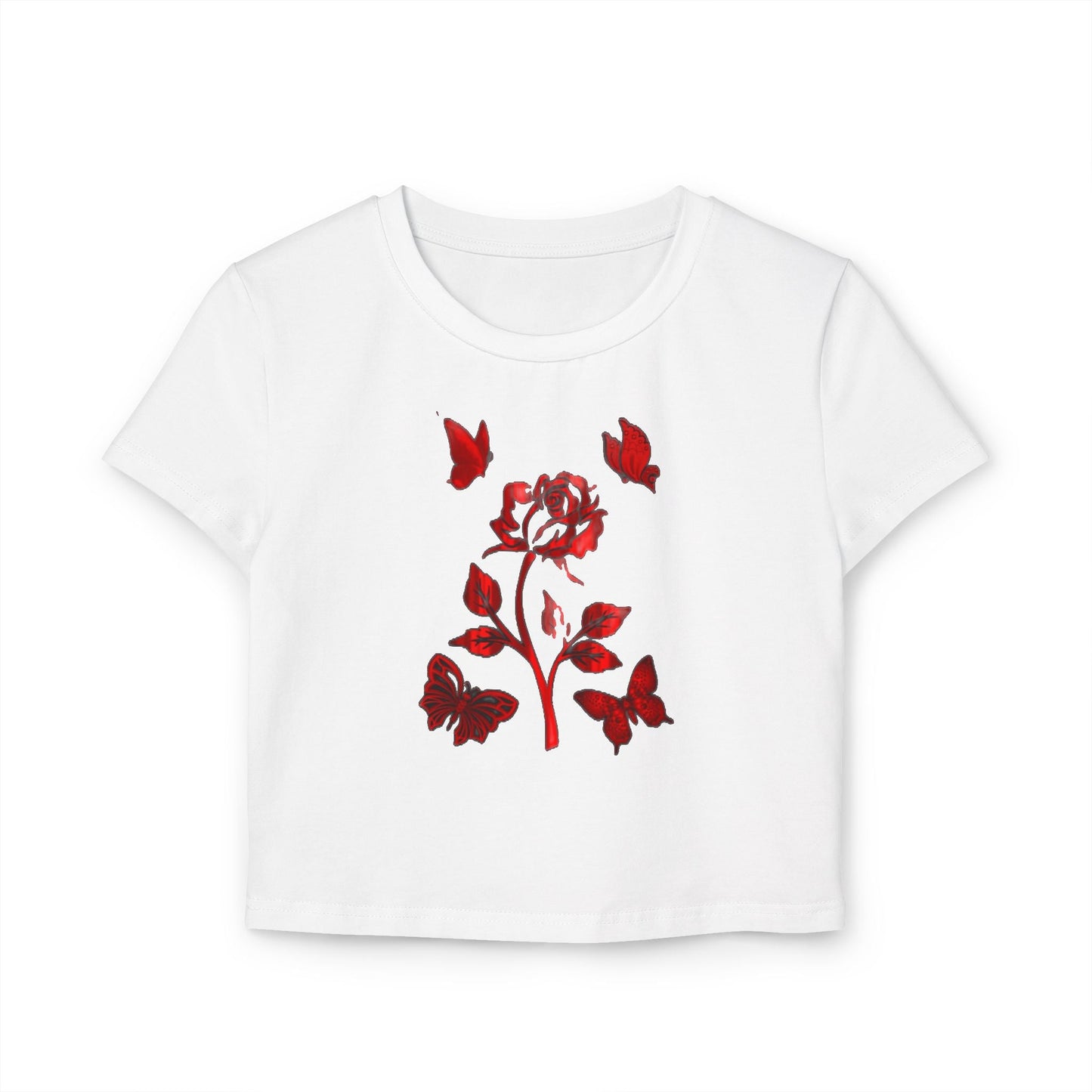 Women's Baby Tee with Floral Butterfly Design - Cute & Trendy Summer Top