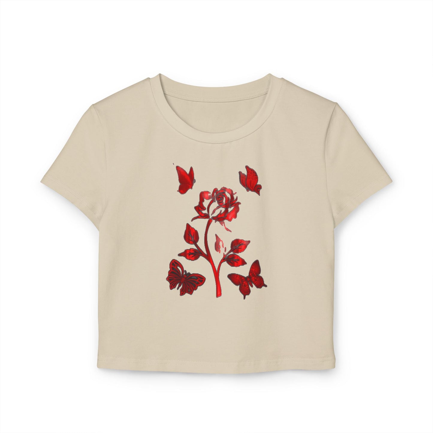 Women's Baby Tee with Floral Butterfly Design - Cute & Trendy Summer Top